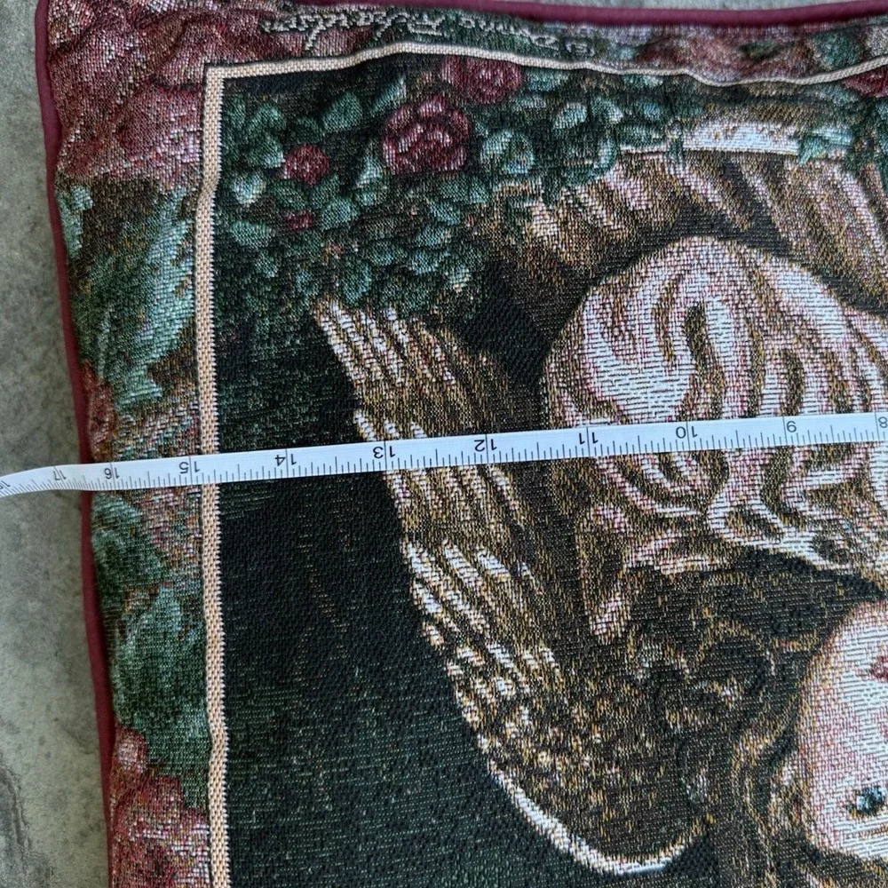 Vtg Tapestry Throw Pillow Little Angel Or Angel Unaware 17 X 17 Donna Richardson